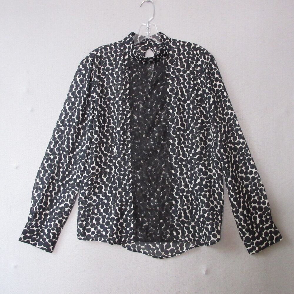 J Peterman Top Blouse 8 Silk Polka‎ Dot Lace Sheer Dainty Romantic